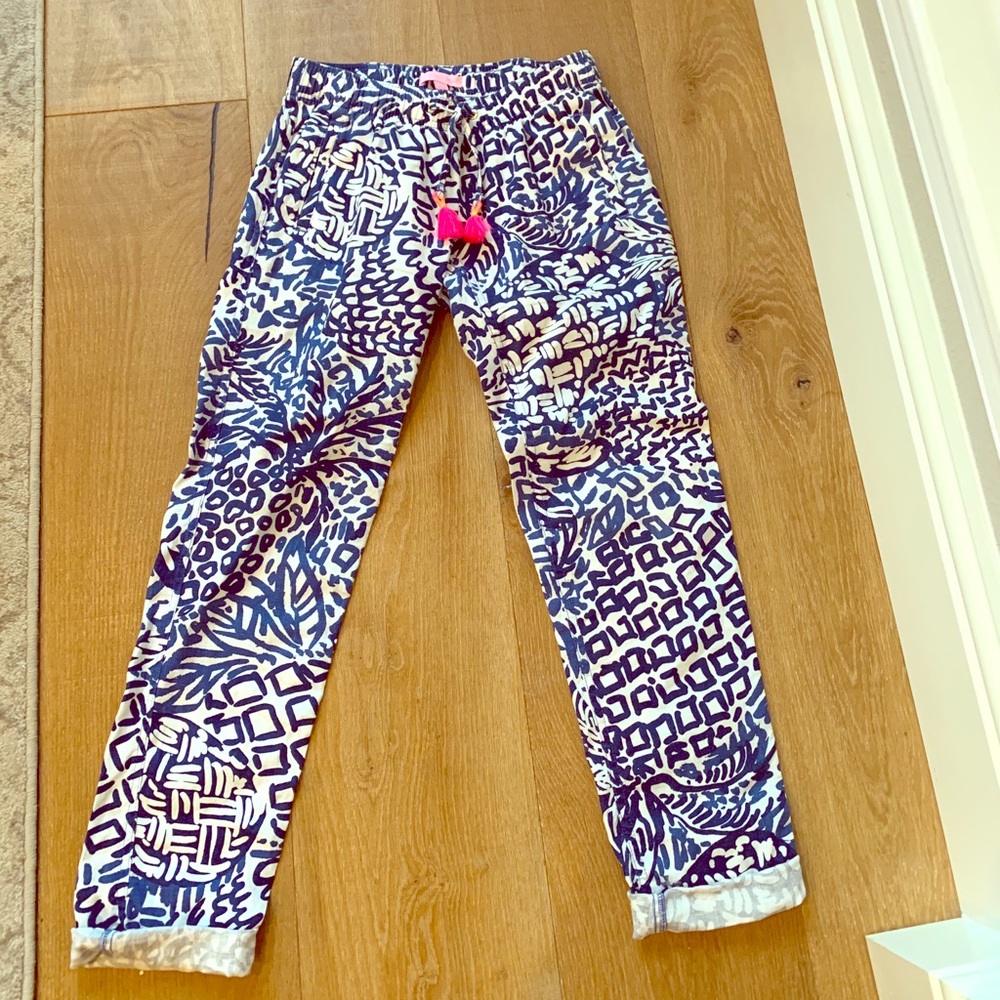 Lily Pulitzer flowy pants with pink tassel tie